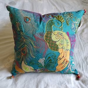 Cuddledown Peacock Embroidered Decorative Pillow